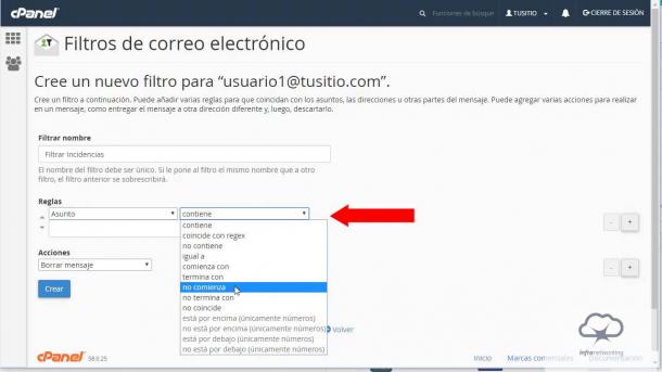 Como usar filtros de correo electr�nico para crear reglas en CPANEL